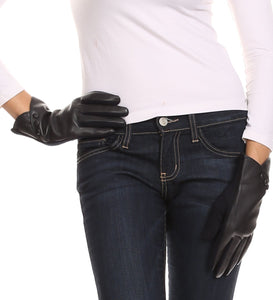 Pamb Faux Leather Heather Knit Button Front Warm Winter Touch Screen Gloves