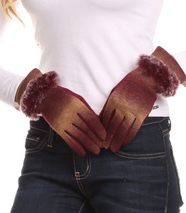 Sophie Ombre Knitted Faux Fur Wrist Band Touch Screen Capable Gloves