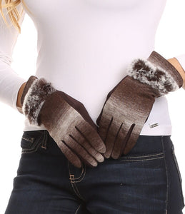 Sophie Ombre Knitted Faux Fur Wrist Band Touch Screen Capable Gloves