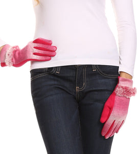Sophie Ombre Knitted Faux Fur Wrist Band Touch Screen Capable Gloves