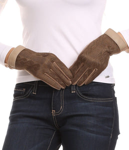 Rayanne Soft Classic Knit Faux Leather Wrist Band Touch Screen Warm Gloves