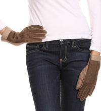 Charger l&#39;image dans la galerie, Rayanne Soft Classic Knit Faux Leather Wrist Band Touch Screen Warm Gloves
