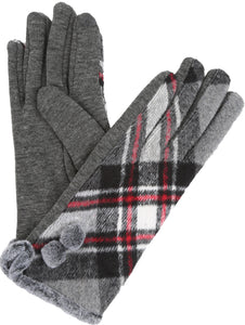 Valy Classic Winter Checker Patterned Faux Fur Pom Pom Touch Screen Gloves