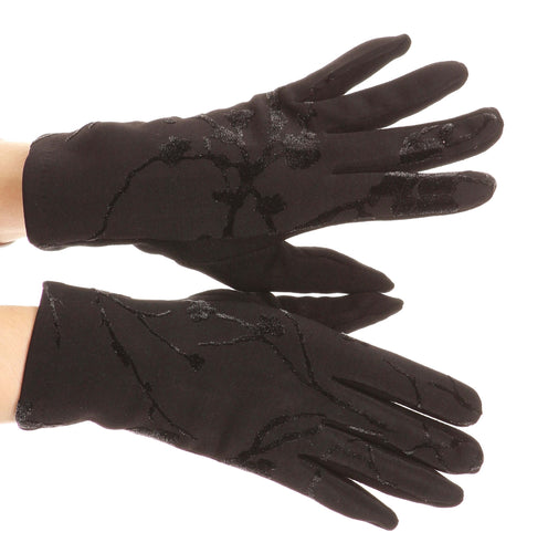 Liya Classic Warm Driving Gloves with touch screen capability, featuring fleece lining and floral burnout velvet texture.