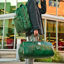Load image into Gallery viewer, Emerald Green Leather 2 Bag Set (Commuter Backpack and Duffle)
