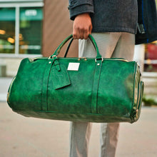 Load image into Gallery viewer, Emerald Green Leather 2 Bag Set (Commuter Backpack and Duffle)
