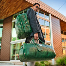 Load image into Gallery viewer, Emerald Green Leather 2 Bag Set (Commuter Backpack and Duffle)
