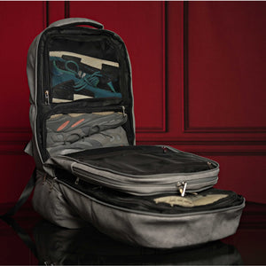 Grey Leather Luxury Carry-On Backpack (Patented Signature Design)