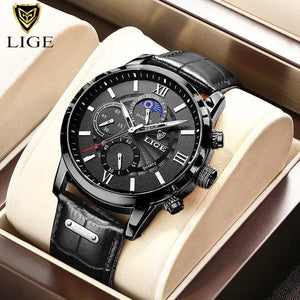 2023 New Mens Watches LIGE Top Brand Luxury Leather Casual Quartz - Vegan leather Imported