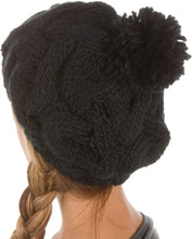 Charger l&#39;image dans la galerie, Cable Knit Pom Pom Thick Slouch Hat

