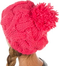 Charger l&#39;image dans la galerie, Cable Knit Pom Pom Thick Slouch Hat
