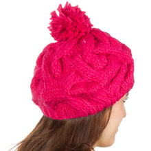 Charger l&#39;image dans la galerie, Cable Knit Pom Pom Thick Slouch Hat
