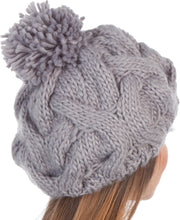 Charger l&#39;image dans la galerie, Cable Knit Pom Pom Thick Slouch Hat
