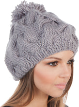 Charger l&#39;image dans la galerie, Cable Knit Pom Pom Thick Slouch Hat
