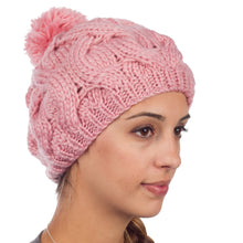 Charger l&#39;image dans la galerie, Cable Knit Pom Pom Thick Slouch Hat
