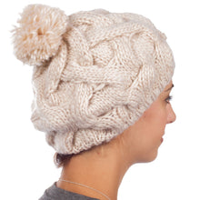 Charger l&#39;image dans la galerie, Cable Knit Pom Pom Thick Slouch Hat
