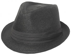 Mens Structured 100% Paper Straw Black Band Fedora Hat