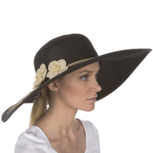 Charger l&#39;image dans la galerie, Bella UPF 50+ 100% Paper Straw Flower Accent Wide Brim Floppy Hat
