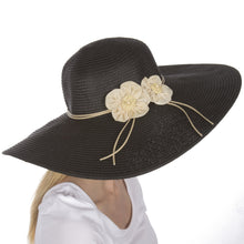 Charger l&#39;image dans la galerie, Bella UPF 50+ 100% Paper Straw Flower Accent Wide Brim Floppy Hat
