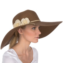 Charger l&#39;image dans la galerie, Bella UPF 50+ 100% Paper Straw Flower Accent Wide Brim Floppy Hat
