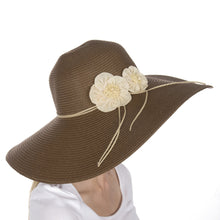 Charger l&#39;image dans la galerie, Bella UPF 50+ 100% Paper Straw Flower Accent Wide Brim Floppy Hat
