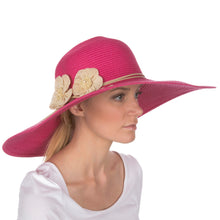 Charger l&#39;image dans la galerie, Bella UPF 50+ 100% Paper Straw Flower Accent Wide Brim Floppy Hat
