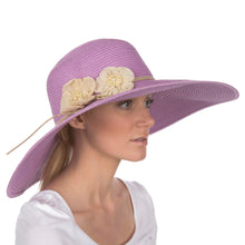 Charger l&#39;image dans la galerie, Bella UPF 50+ 100% Paper Straw Flower Accent Wide Brim Floppy Hat
