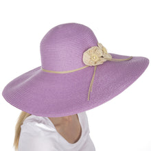 Charger l&#39;image dans la galerie, Bella UPF 50+ 100% Paper Straw Flower Accent Wide Brim Floppy Hat
