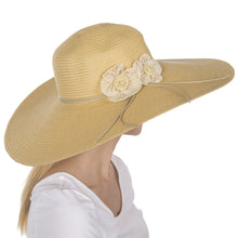 Charger l&#39;image dans la galerie, Bella UPF 50+ 100% Paper Straw Flower Accent Wide Brim Floppy Hat

