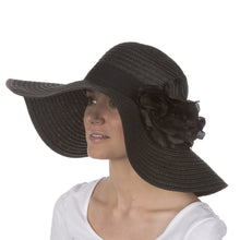 Charger l&#39;image dans la galerie, Daisy UPF 50+ 100% Paper Straw Flower Accent Wide Brim Floppy Hat
