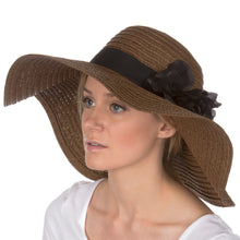 Charger l&#39;image dans la galerie, Daisy UPF 50+ 100% Paper Straw Flower Accent Wide Brim Floppy Hat
