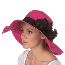 Charger l&#39;image dans la galerie, Daisy UPF 50+ 100% Paper Straw Flower Accent Wide Brim Floppy Hat
