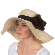 Charger l&#39;image dans la galerie, Daisy UPF 50+ 100% Paper Straw Flower Accent Wide Brim Floppy Hat
