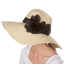 Charger l&#39;image dans la galerie, Daisy UPF 50+ 100% Paper Straw Flower Accent Wide Brim Floppy Hat
