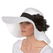 Charger l&#39;image dans la galerie, Daisy UPF 50+ 100% Paper Straw Flower Accent Wide Brim Floppy Hat
