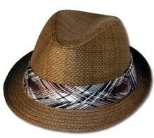 Charger l&#39;image dans la galerie, Mens Structured 100% Paper Straw Matching Plaid Band Fedora Hat
