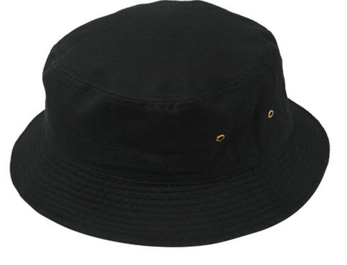 Classic black cotton fisherman's hat with structured brim, breathable design, and sweatband for sun protection.