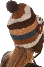 Charger l&#39;image dans la galerie, Crochet Flower Multi-Color Stripe Fully Lined Earflap Hat
