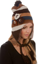 Charger l&#39;image dans la galerie, Crochet Flower Multi-Color Stripe Fully Lined Earflap Hat
