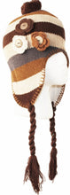 Charger l&#39;image dans la galerie, Crochet Flower Multi-Color Stripe Fully Lined Earflap Hat
