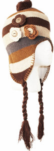 Crochet Flower Multi-Color Stripe Fully Lined Earflap Hat