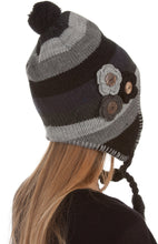 Charger l&#39;image dans la galerie, Crochet Flower Multi-Color Stripe Fully Lined Earflap Hat
