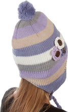 Charger l&#39;image dans la galerie, Crochet Flower Multi-Color Stripe Fully Lined Earflap Hat
