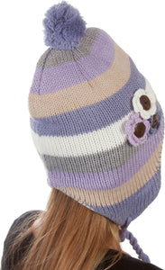 Crochet Flower Multi-Color Stripe Fully Lined Earflap Hat