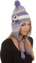 Charger l&#39;image dans la galerie, Crochet Flower Multi-Color Stripe Fully Lined Earflap Hat
