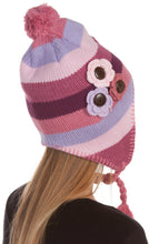 Charger l&#39;image dans la galerie, Crochet Flower Multi-Color Stripe Fully Lined Earflap Hat
