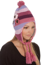 Charger l&#39;image dans la galerie, Crochet Flower Multi-Color Stripe Fully Lined Earflap Hat
