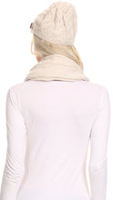 Load image into Gallery viewer, Bri Classic Button Cable Knit Beanie Hat And Matching Infinity Scarf Set
