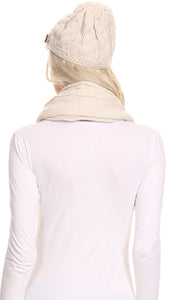 Bri Classic Button Cable Knit Beanie Hat And Matching Infinity Scarf Set