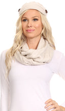 Load image into Gallery viewer, Bri Classic Button Cable Knit Beanie Hat And Matching Infinity Scarf Set
